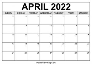 April 2022 Calendar