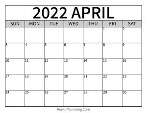 April 2022 Printable Calendar