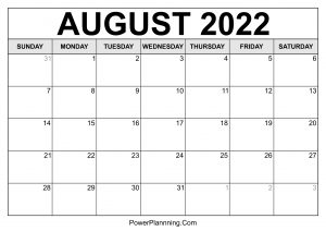 August 2022 Calendar