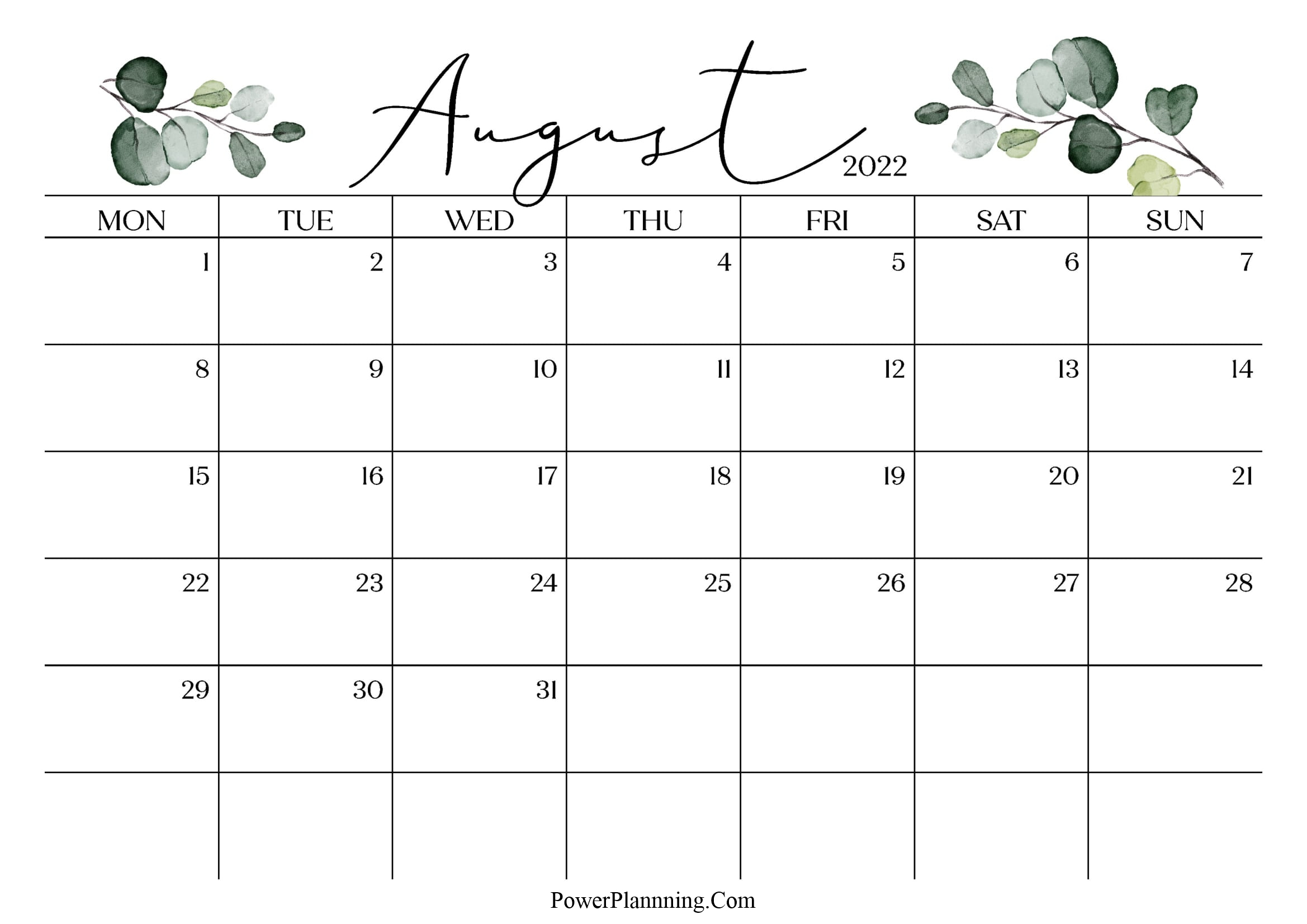 August 2022 Cute Calendar