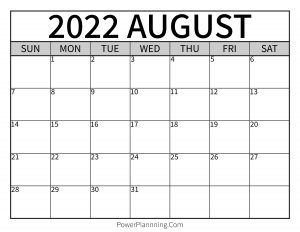 August 2022 Printable Calendar