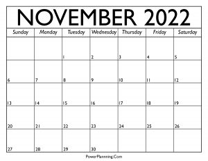 Calendar for November 2022