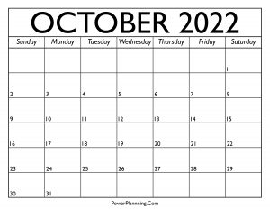 Calendar for October 2022