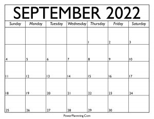 Calendar for September 2022