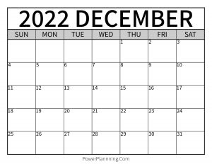 December 2022 Printable Calendar