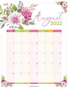 Floral August 2022 Calendar