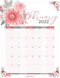 Floral February 2022 Calendar