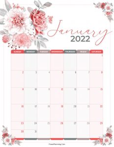 Floral January 2022 Calendar