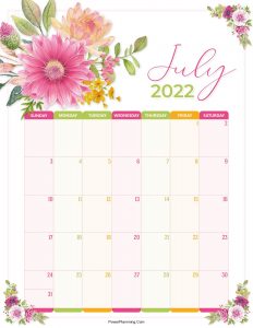 Floral July 2022 Calendar