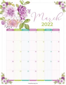 Floral March 2022 Calendar