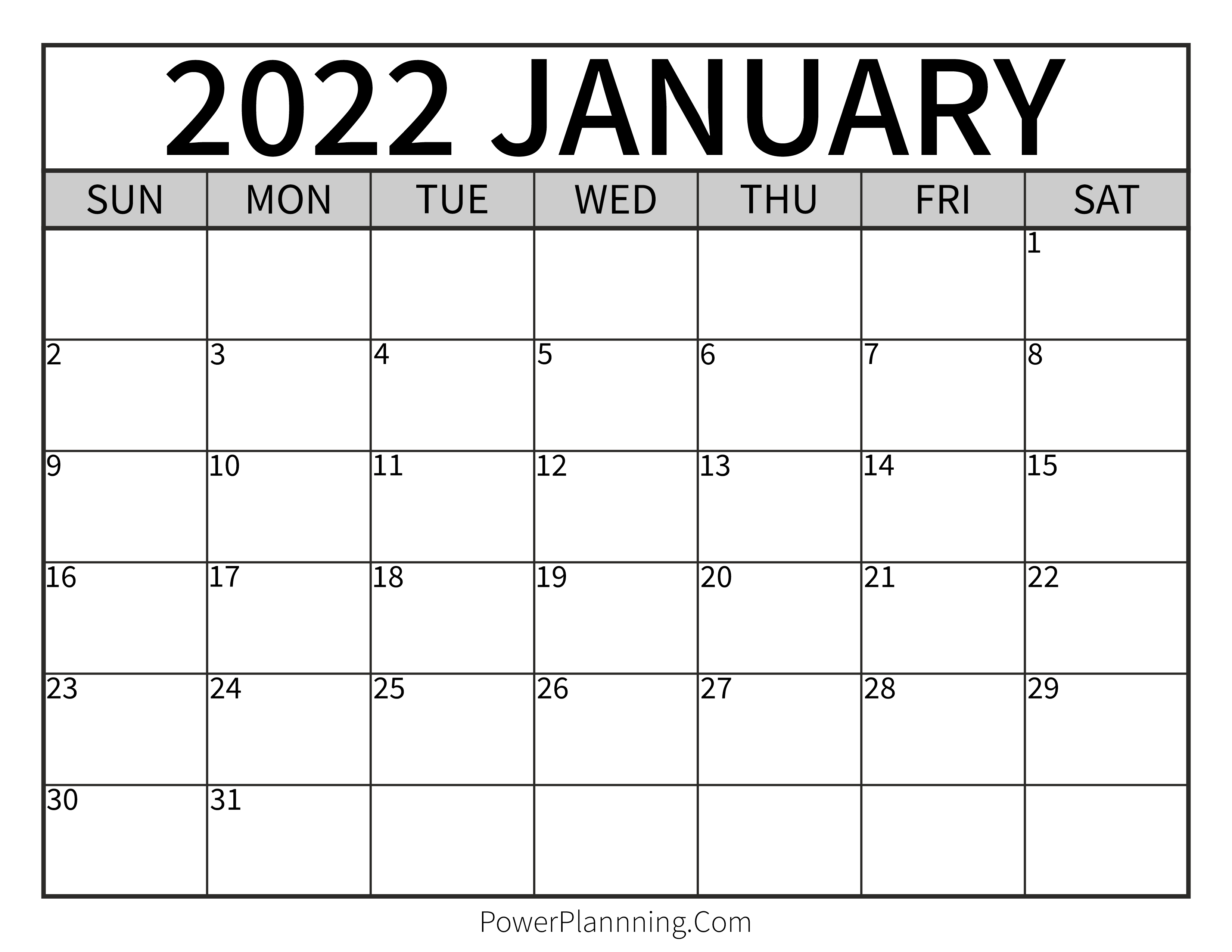 January 2022 Printable Calendar