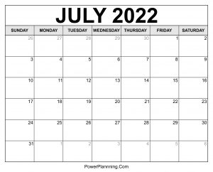 July 2022 Calendar