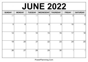 June 2022 Calendar