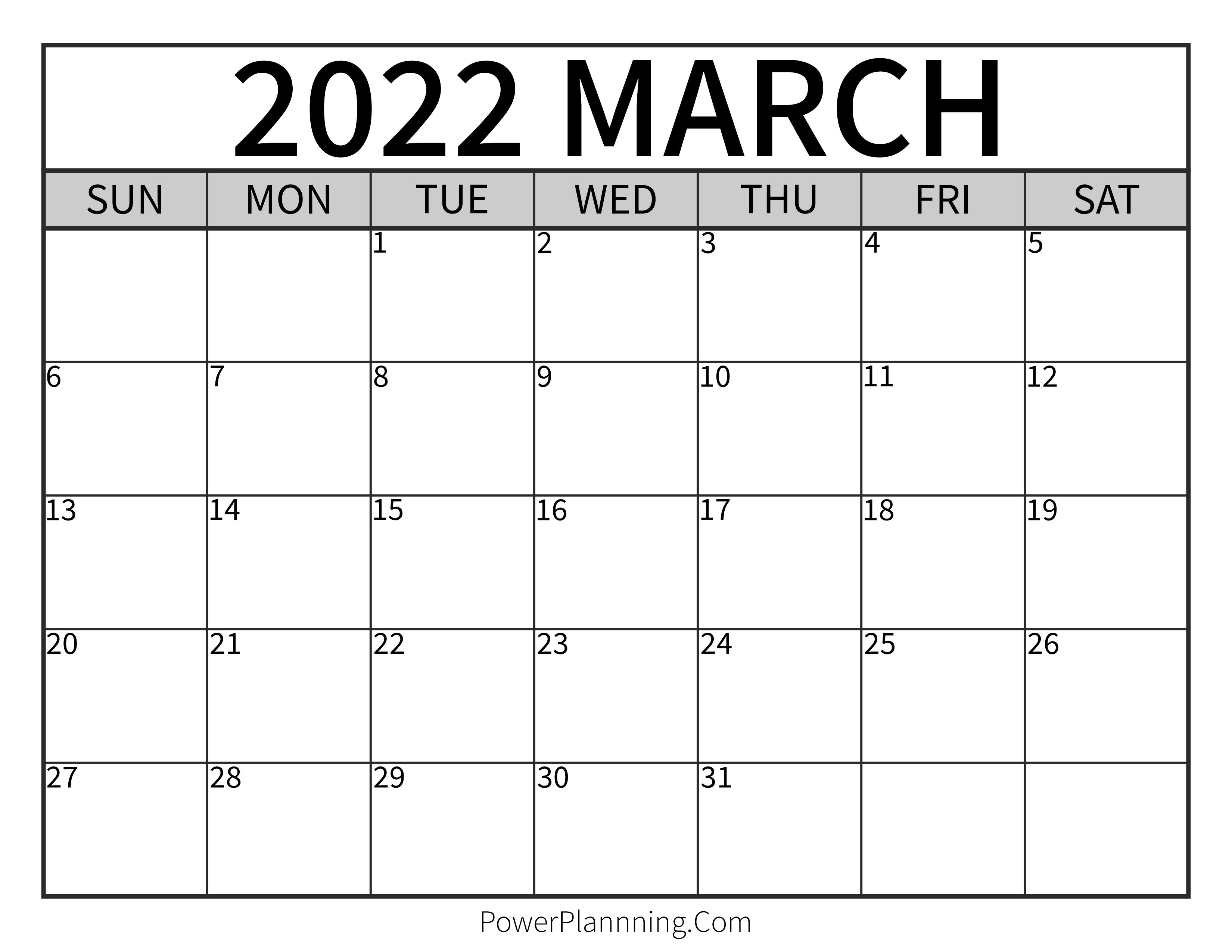 March 2022 Printable Calendar