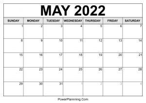 May 2022 Calendar