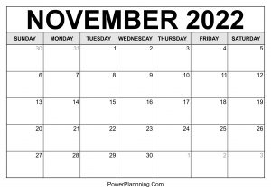 November 2022 Calendar