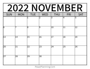 November 2022 Printable Calendar