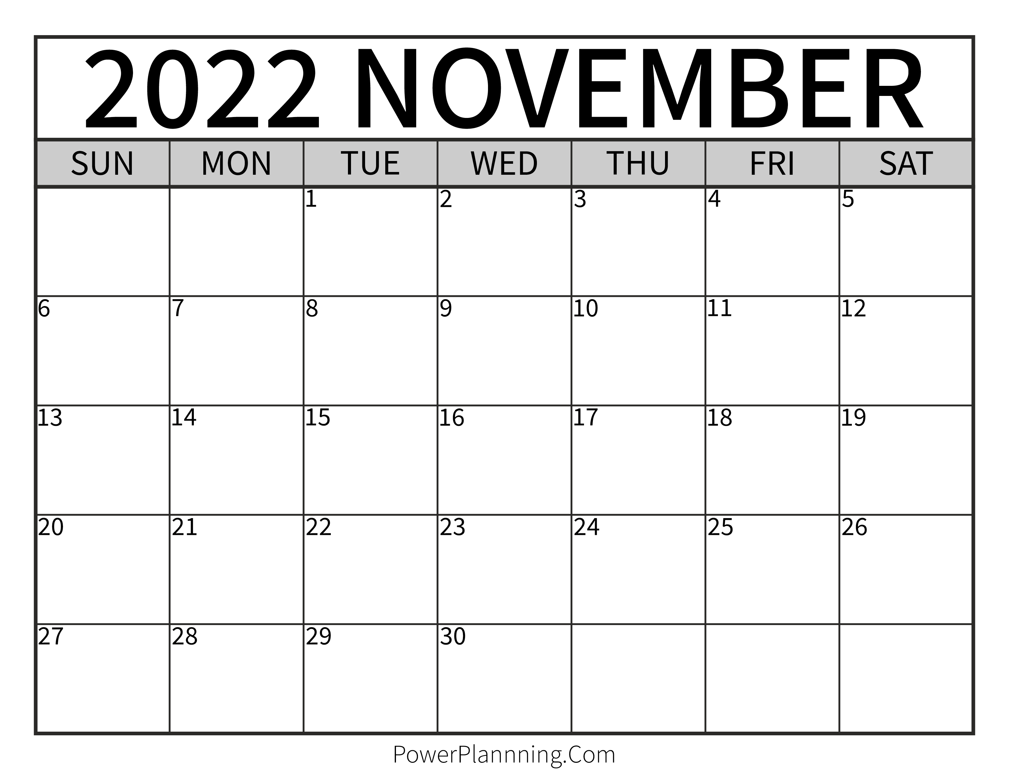 November 2022 Printable Calendar