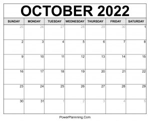 October 2022 Calendar