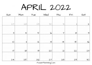 Printable April 2022 Calendar