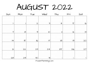 Printable August 2022 Calendar