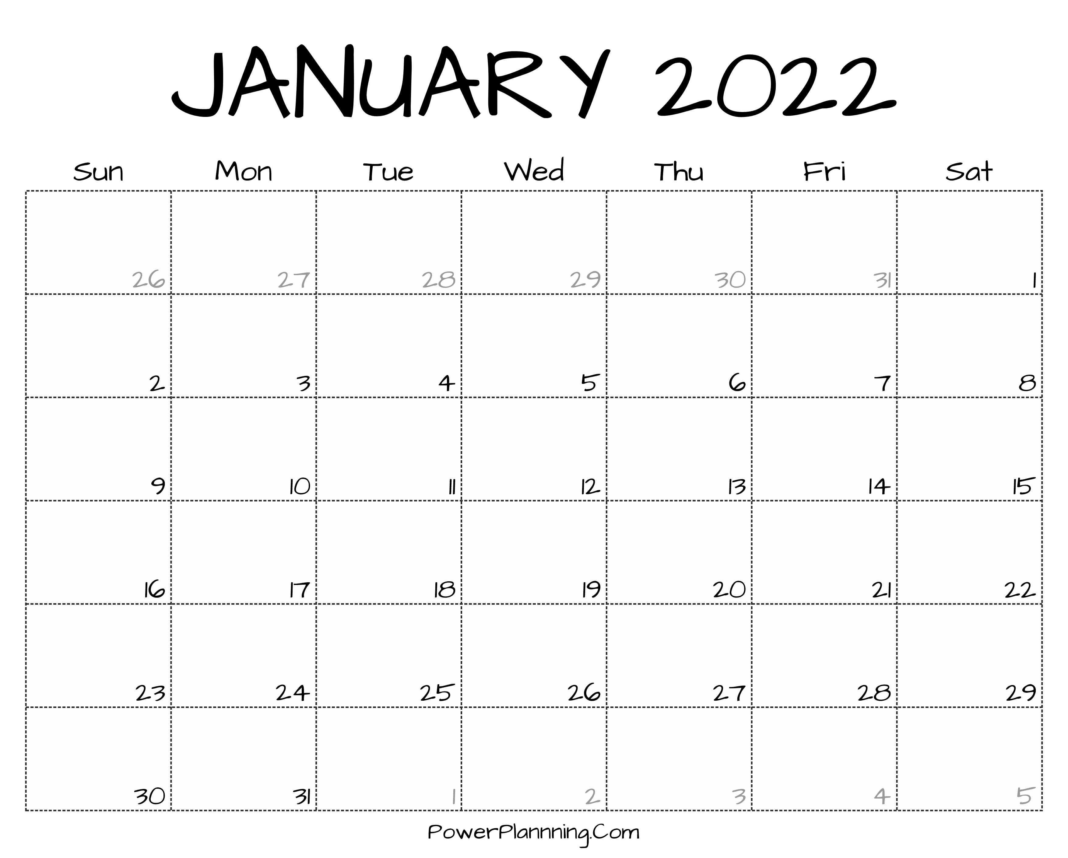 Printable January 2022 Calendar