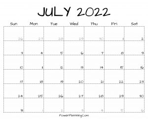 Printable July 2022 Calendar