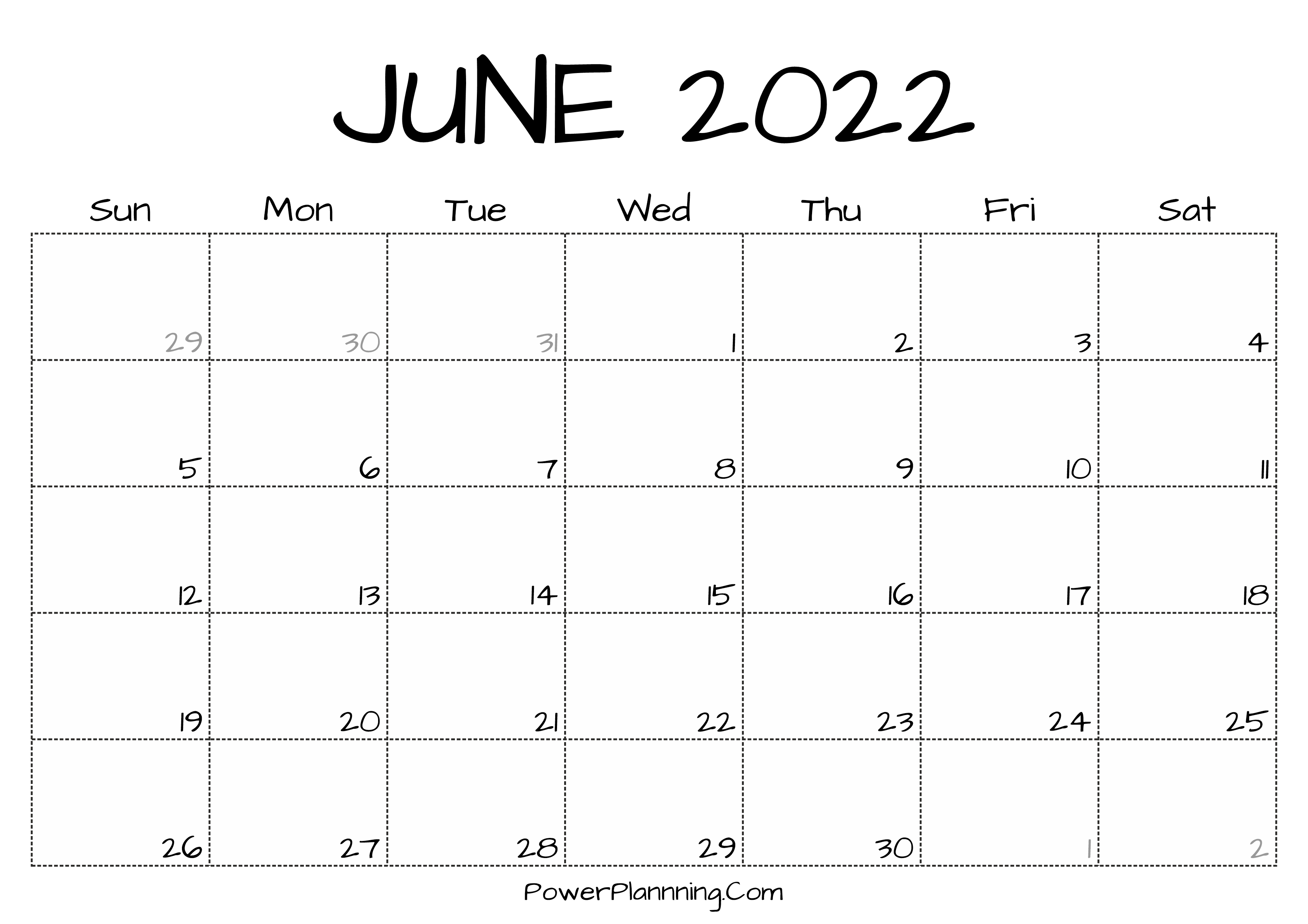 Printable June 2022 Calendar