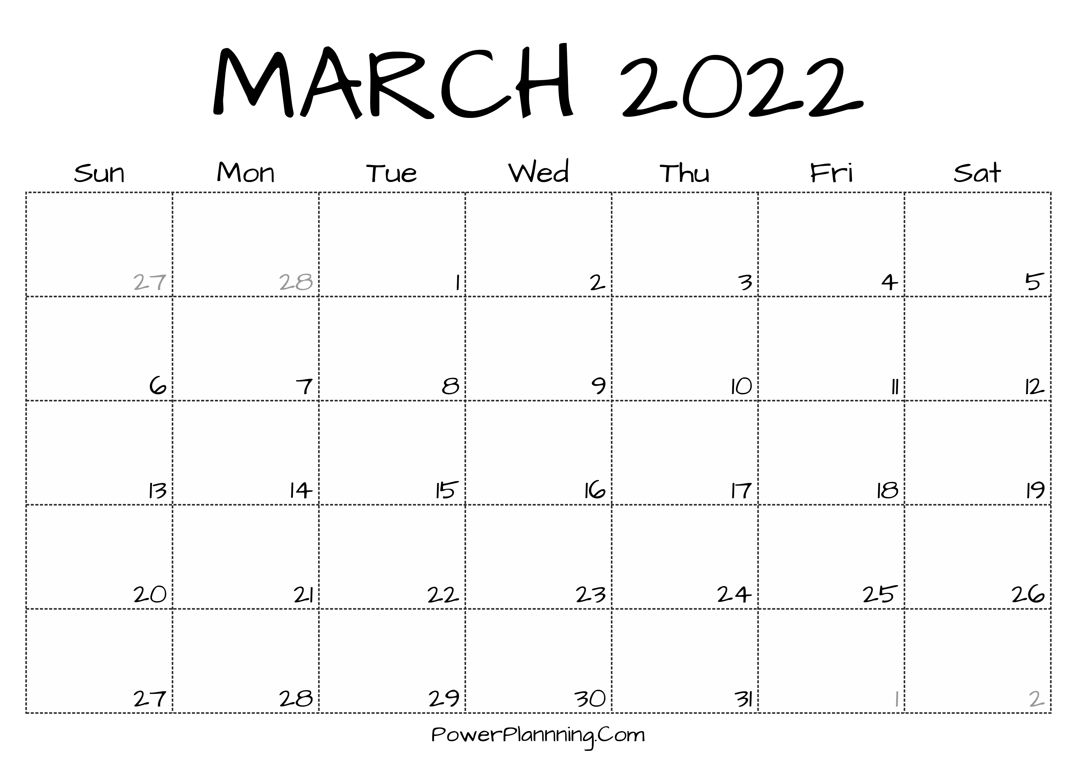 Printable March 2022 Calendar