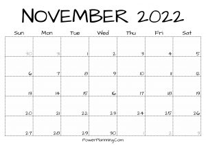 Printable November 2022 Calendar