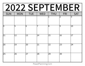 September 2022 Printable Calendar