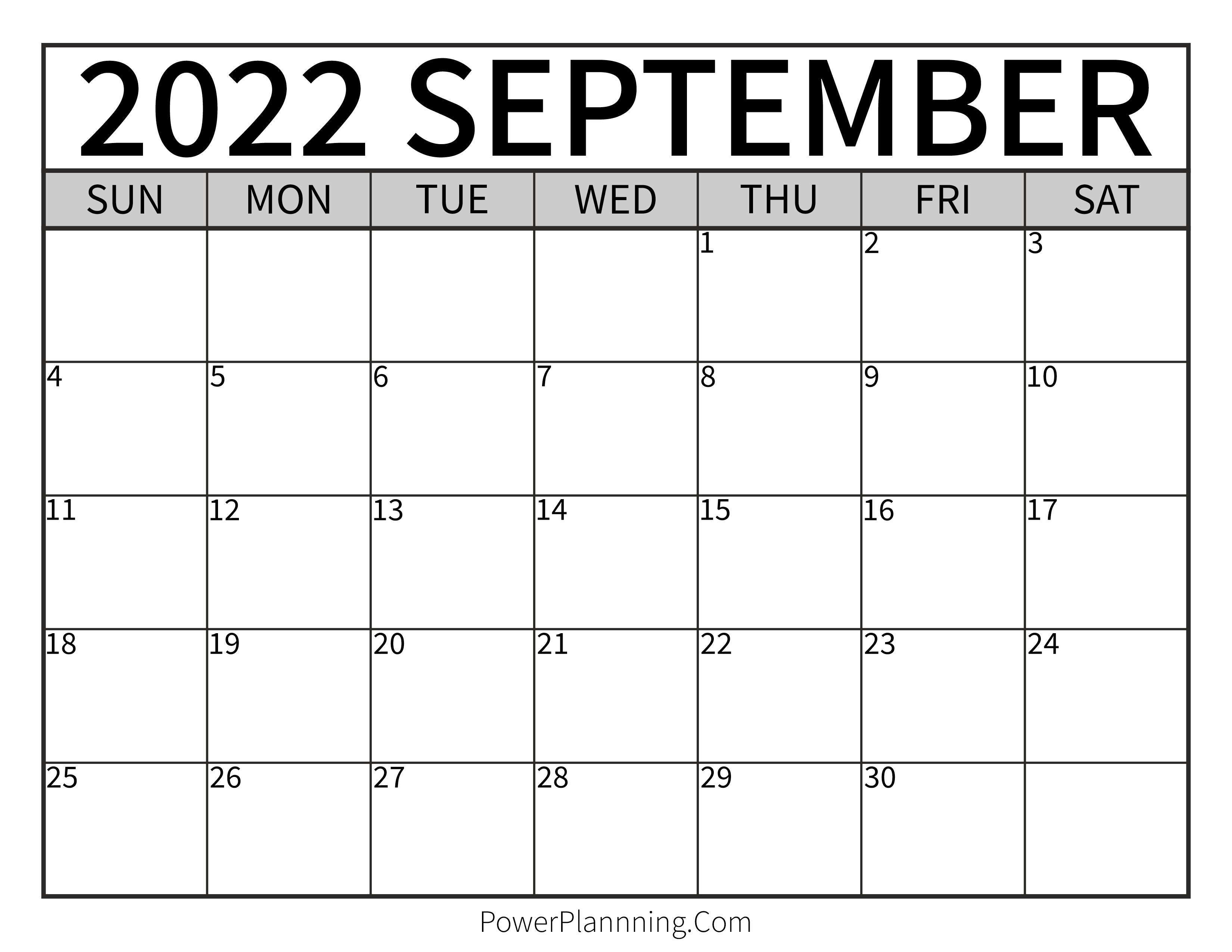 September 2022 Printable Calendar