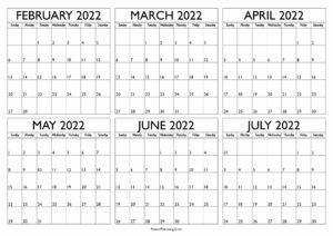 2022 February to July Calendar