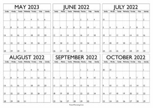 2022 May to October Calendar