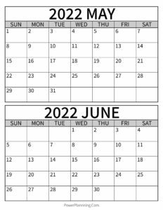 Calendar 2022 May June