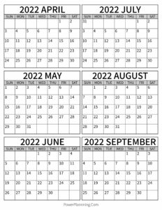 Calendar April to September 2022