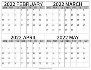 Calendar February to May 2022