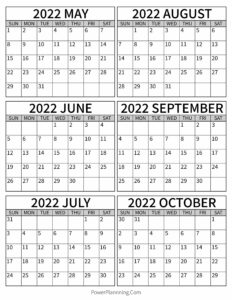 Calendar May to October 2022