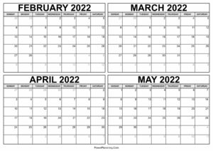 February to May 2022 Calendar