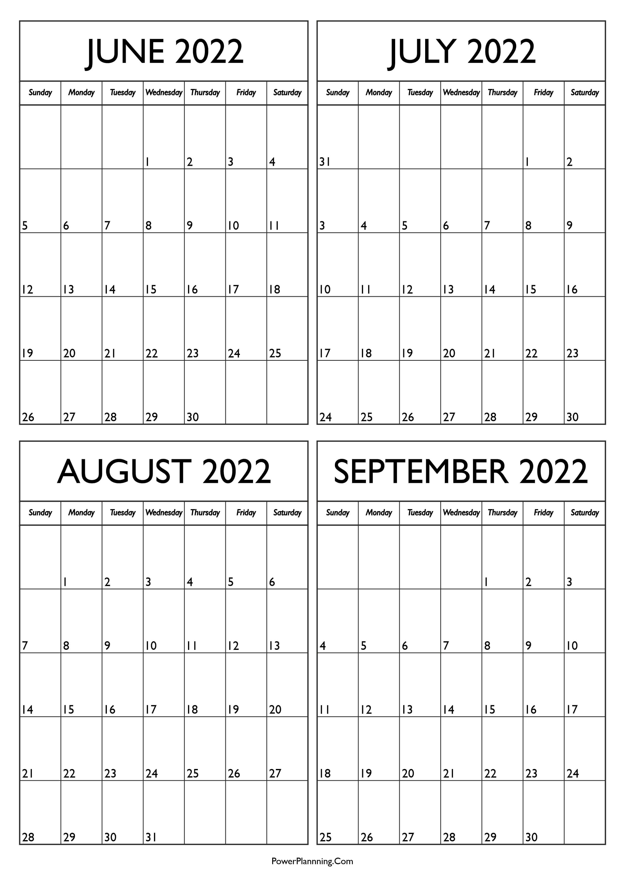 June July August September 2022 Calendar