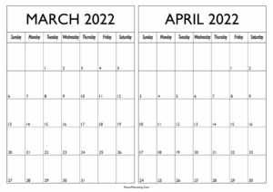 March and April Calendar 2022