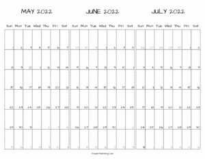 May June July 2022 Calendar