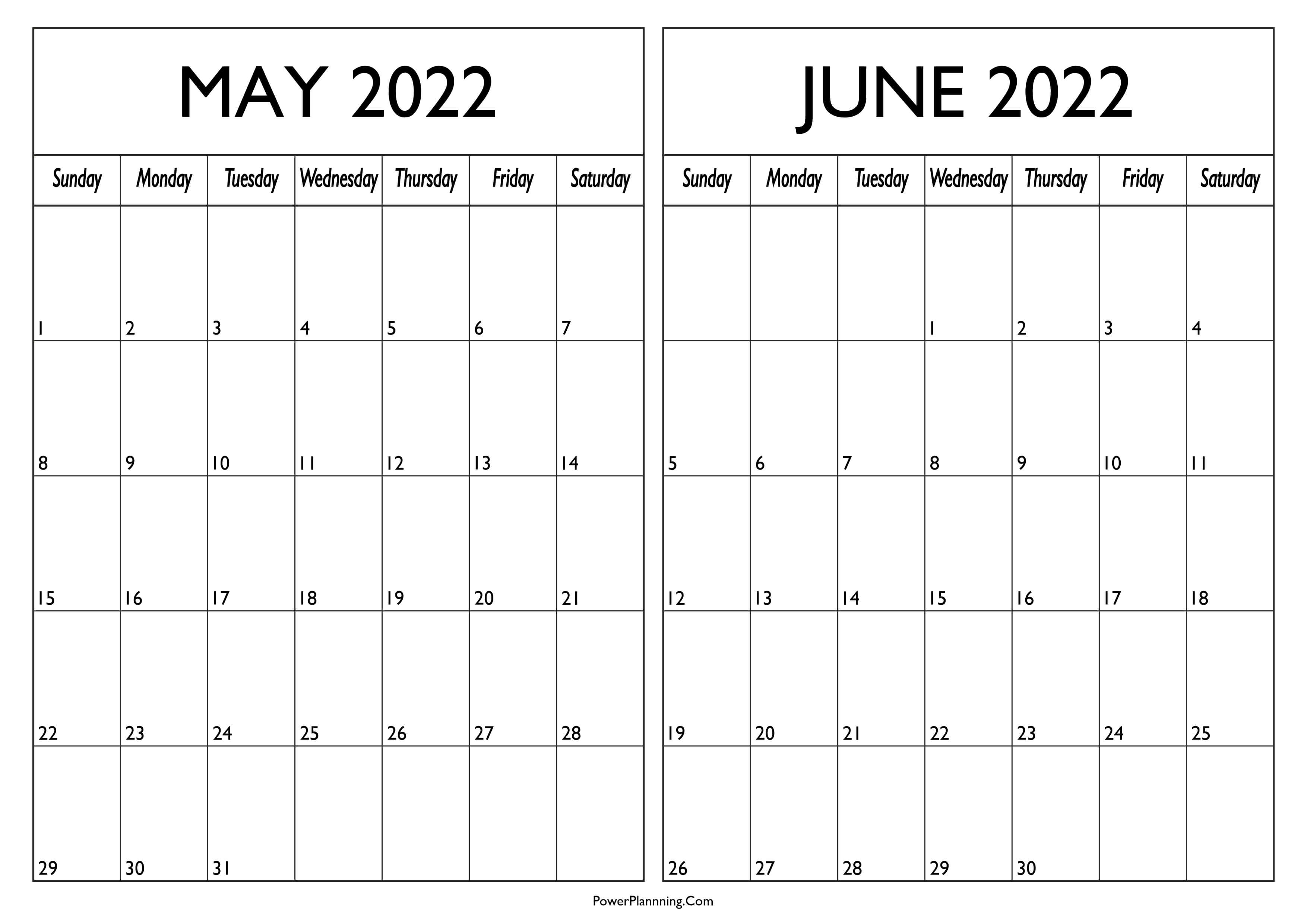 May and June Calendar 2022