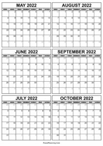 May to October 2022 Calendar