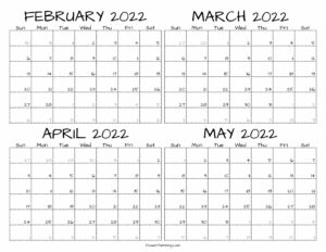 Printable February to May 2022 Calendar