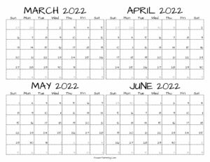 Printable March to June 2022 Calendar