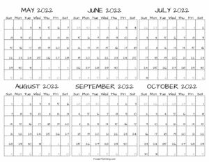 Printable May to October Calendar 2022